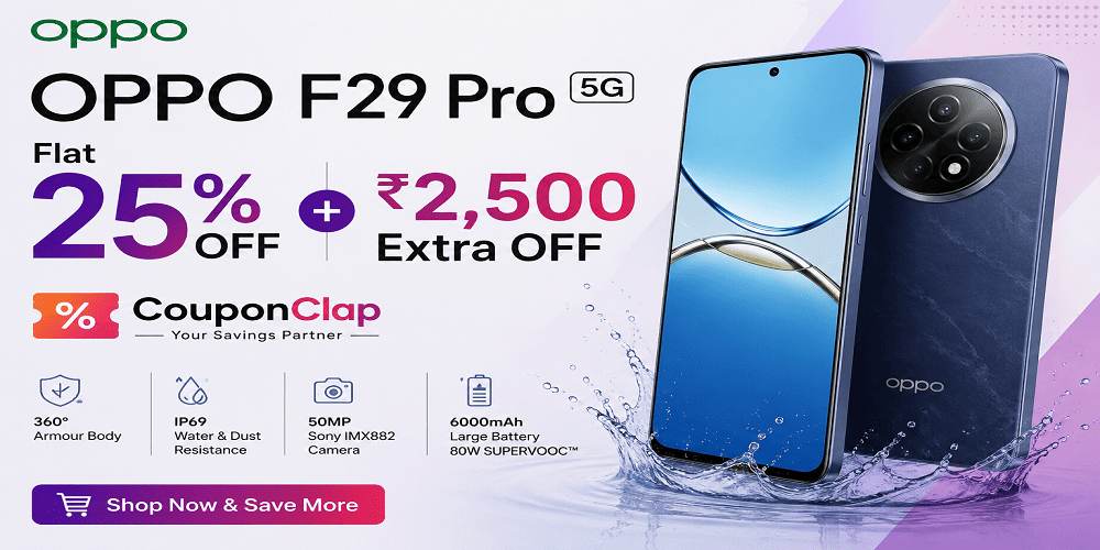 OPPO F29 Pro 5G – Flat 25% OFF + ₹2,500 Extra OFF | CouponClap
