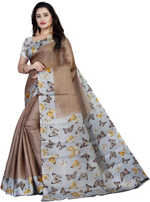 Vimalnath Synthetics Printed Kalamkari Cotton Blend Saree(Purple)